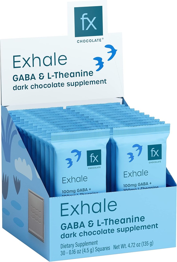 Fx Chocolate Exhale - Slappnande Chocolate Supplement för att stödja Calm + Stress Response - Sugar Free Cacao med 100mg GABA + 100mg L-Theanine - Keto Dark Chocolate - Vegan + Non-GMO (30 stycken)