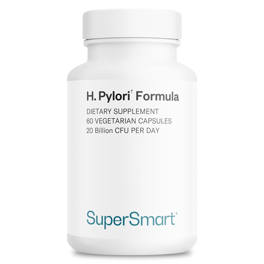 Supersmart H. Pylori Formula 20 Billion CFU per Day - Natural Probiotic Lactobacillus Reuteri DSM 17648 Supplement | Non-GMO & Gluten Free - 60 Vegetarian Capsules