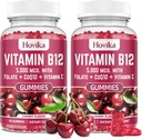 Vitamin B12 Complex 5000 mcg Methyl B12, Adenosyl B12 & Hydroxy B12, med Coenzyme Q10, Folat, Vitamin C, Chewable B 12 för energistöd, Metabolism, Bone Health - Cherry Flavor, 2 Pack