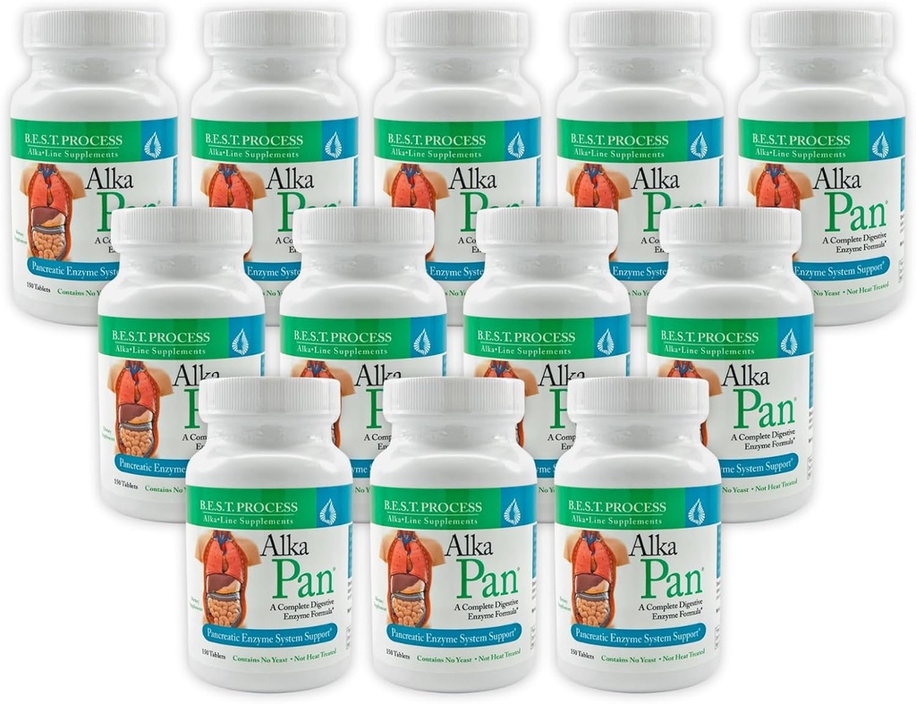 Alka•Pan (12 Pack) Best Process Alkaline — Naturlig Digestive Supplement — Pancreatic Enzymes med Antioxidant-Rich Superfoods & Digestive Herbs