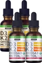 NUSAVA Strawberry Flavored D3 K2 Liquid Drops och Vanilla Flavored D3 K2 Liquid Drops Bundle - Potent Liquid Vitamins för Hjärta, Joint, Bone, Muscle och Immune Support - Non-GMO, Gluten-Free, 2pk Varje