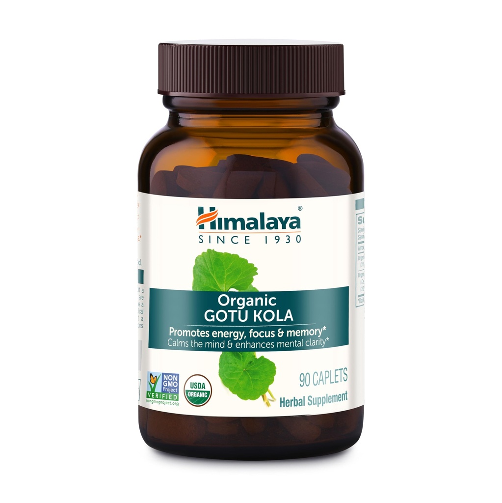 Himalaya Organic Gotu Kola, 45 Day Supply - Herbal Nootropic Supplement med adaptogener för energi, fokus, minne och lugnande avkoppling - Vegan, icke-GMO, Glutenfri, 650 mg, 90 Caplets