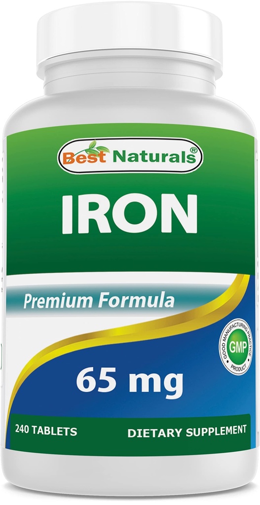 Bästa naturliga järntillskott - 65 mg - 240 tabletter - icke-GMO & Glutenfri