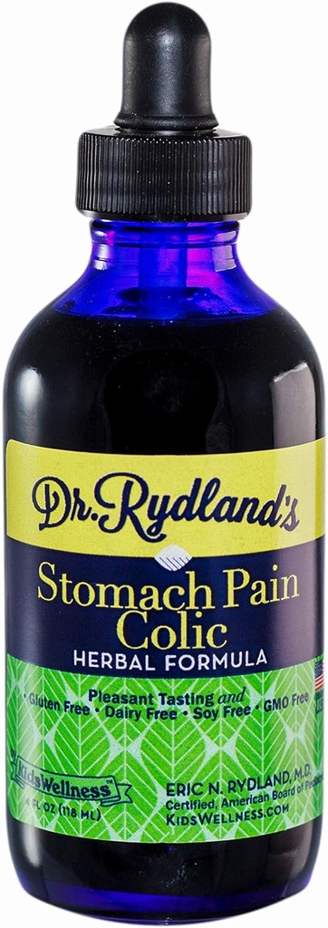 Dr Rydland's Herbal Supplement | Skapad av KidsWellness | Bra för spädbarn till vuxna | Magen & Colic | Relieves Indigestion, Stomach Pain, Gas, Bloating och Colic Symptoms | 4 Ounce Bottle