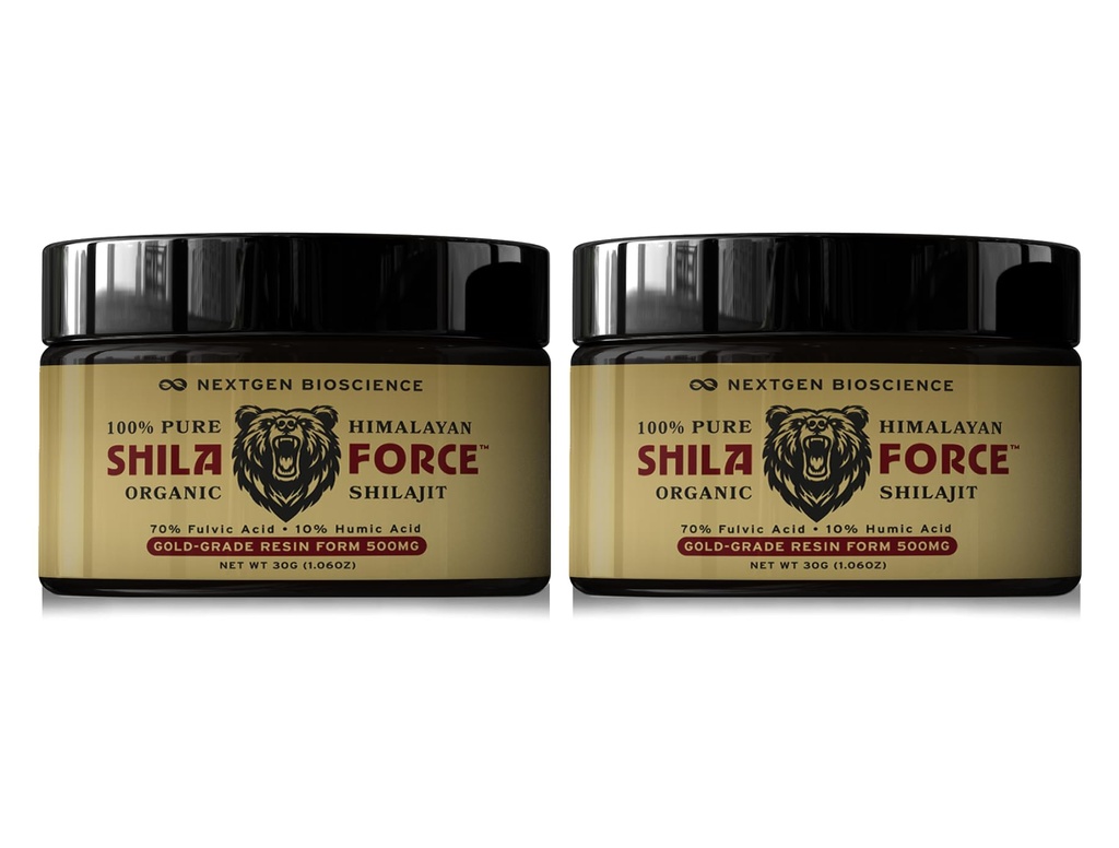 ShilaForce Shilajit (2-Pack) Pure Gold-Grade Wild-Harvested Himalayan Organic Resin - 500mg 70% Fulvic Acid & 10% Humic Acid med 85 + Spår Mineraler för förbättrad energi & immunstöd