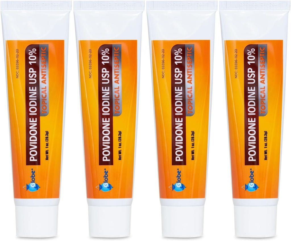 Globe (4 Pack) Povidone jod 10% första hjälpen salva 1 oz, för skärskrapor Burns (jämför med Betadine)