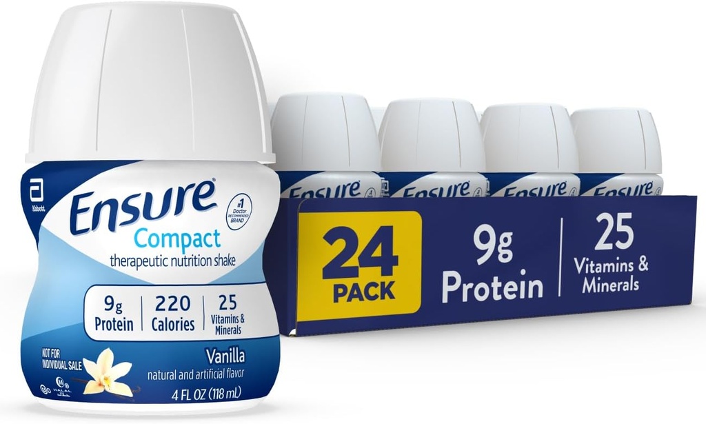 Säkerställ Compact Nutrition Shake med 9 g protein och 25 vitaminer och mineraler, Vanilla, 4 fl oz, Pack 24