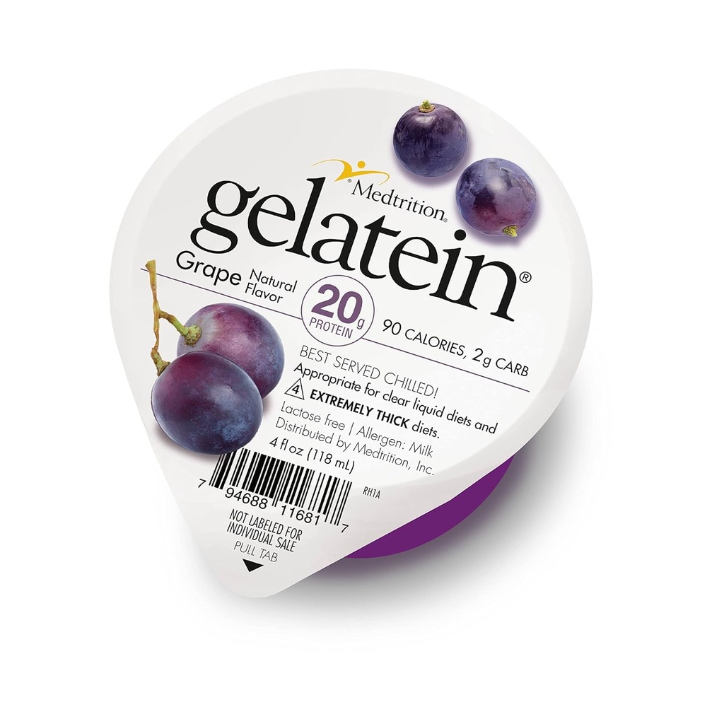 Medtrition Gelatein Grape- High Protein, Sugar Free Gelatin med 20 Grams of Protein | Perfekt för Clear Liquid Diets, sväljer svårigheter, bariatrisk, dialys och onkologi (36 portioner)