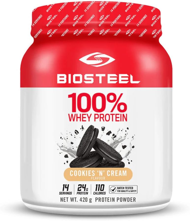 BIOSTEEL 100% Whey Protein Powder - Cookies & Cream, 14 Servings, 24g Protein, Whey Protein för Pro Athletes, Sugar Free, RBGH Free, Non-GMO, Förbättrad återhämtning och Muscle Building