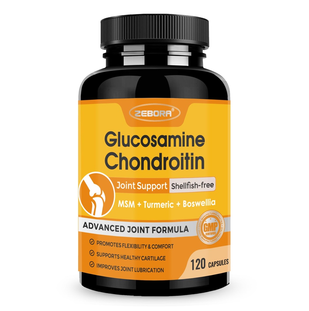 ZEBORA Glucosamine Chondroitin Joint Support Supplement, med MSM Turmeric Boswellia, Glucosamine Sulfate, Glucosamine Chondroitin MSM, för Joint Supports & Relief, 120 kapslar