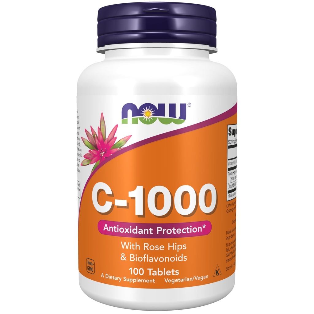 Nu livsmedelstillskott, vitamin C-1000 med Rose Hips & Bioflavonoider, Antioxidantskydd *, 100 tabletter