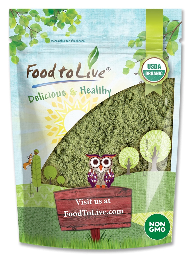 Mat till levande organiska Alfalfa pulver, 1,5 pund - Icke-GMO, rå torkade hela unga blad, Vegan, bra för bakning, juice, smoothies, skakar, te och drycker. God källa till kostfiber och protein