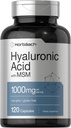 Horbäach Hyaluronsyra med MSM | 1000 mg | 120 kapslar | Non-GMO och Gluten Free Supplement | Biotillgänglig Formel