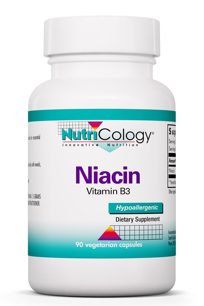 Nutricology Niacin Supplement - Vitamin B3 för Män & Kvinnor, Niacin med Flush, Nicotinic Acid, NAD, 250mg Vegetarian Capsules - 90 greve