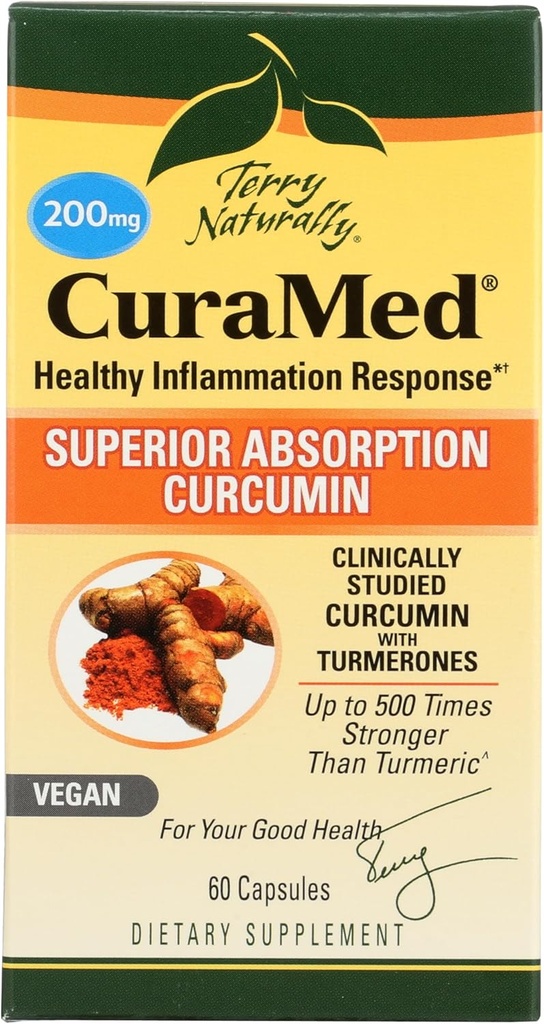Terry Naturally CuraMed 200 mg - 60 Vegan Softgels - Superior Absorption BCM-95 Curcumin Supplement, Promotes Healthy Inflammation Response - Non-GMO, Gluten-Free, Kosher - 60 Servings