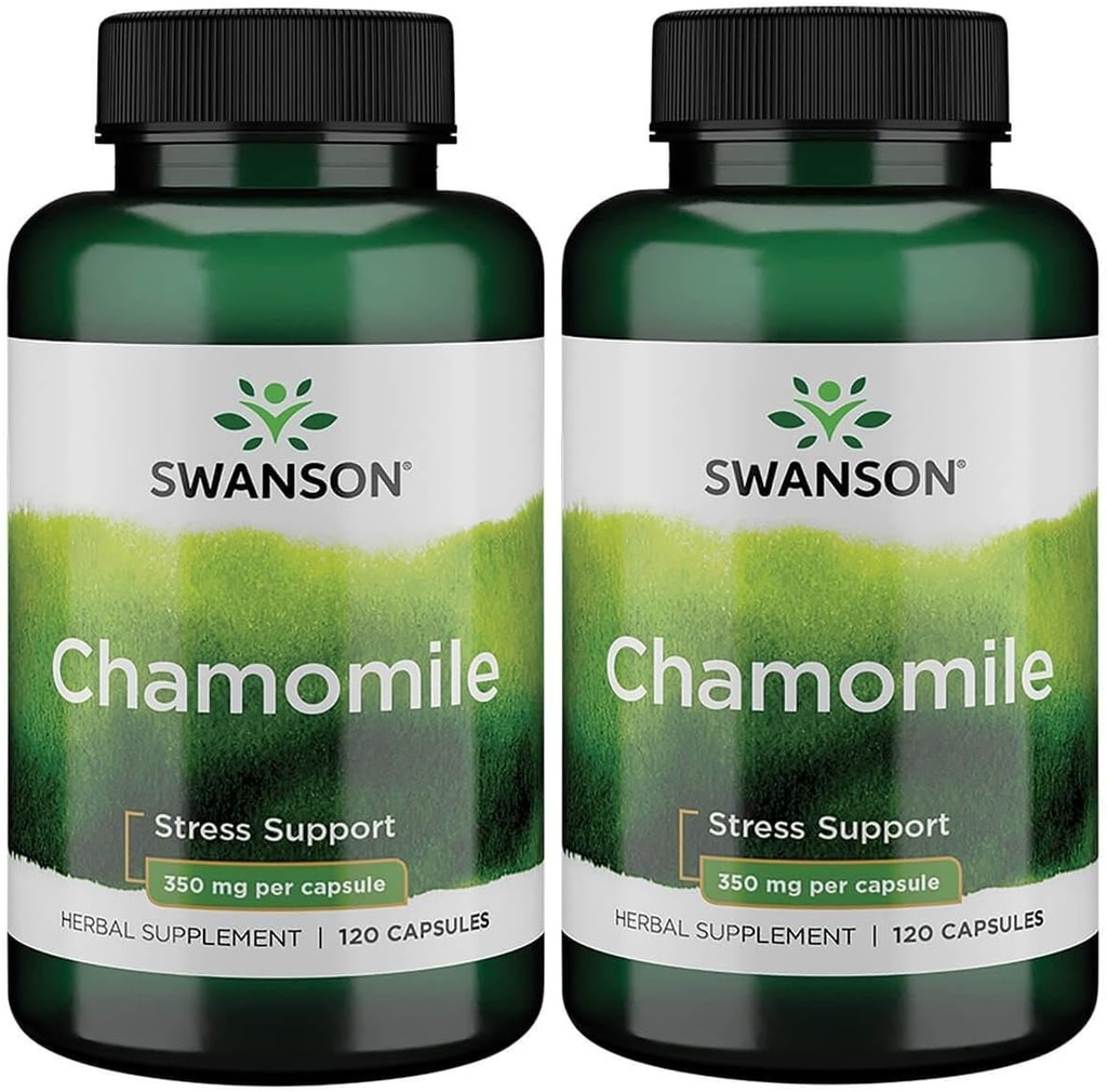 Swanson Chamomile Stress Support - Made with German Chamomile Flower - Herbal Supplement to Promote Stress, Relaxation and Sleep Support - Helps Easy Body and Mind - (120 kapslar), 2 Pack