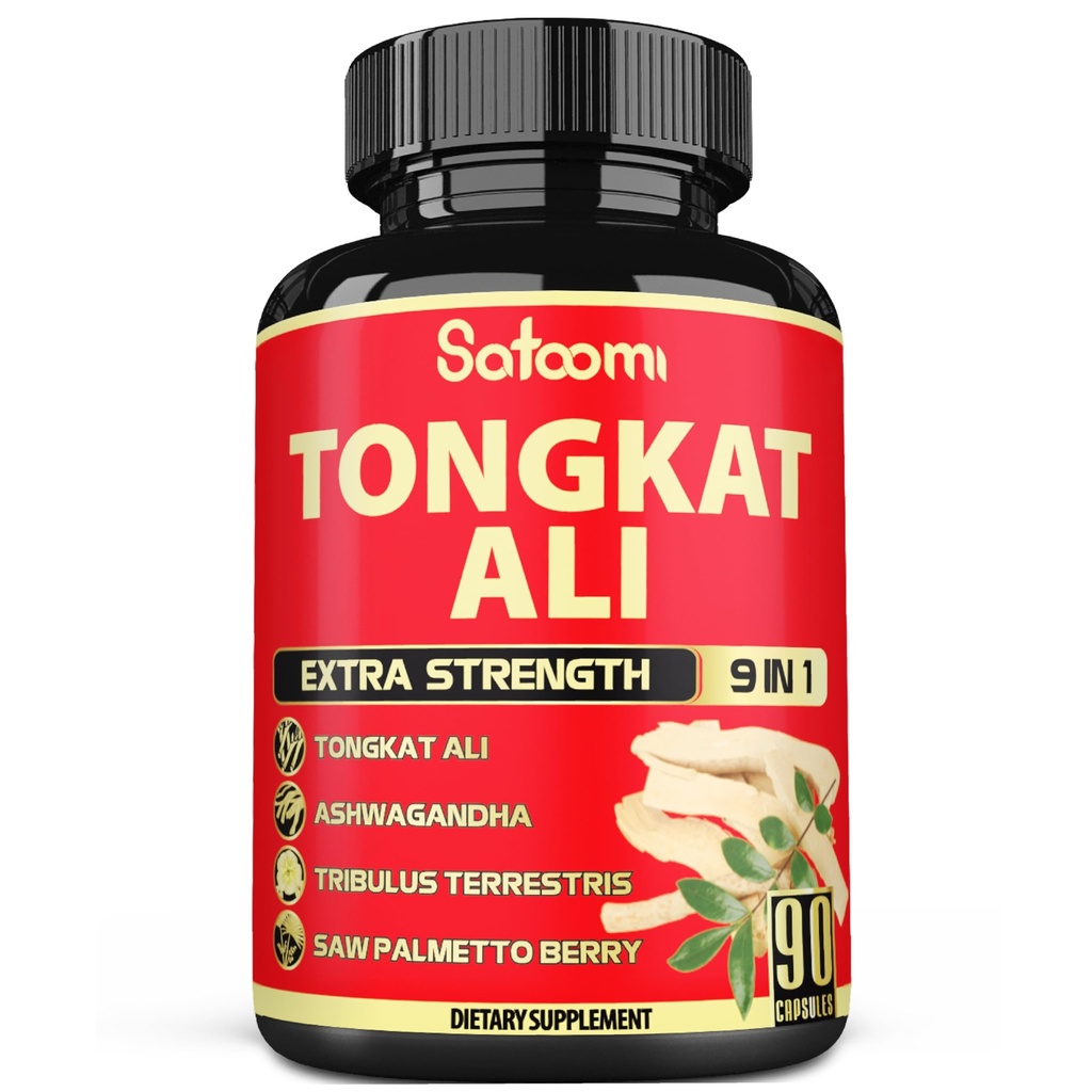 Satoomi 9in1 Tongkat Ali Root Extract - Ashwagandha, Tribulus Terrestris - 90 kapslar för 3 månader - Stöd styrka, energi och hälsosam immun