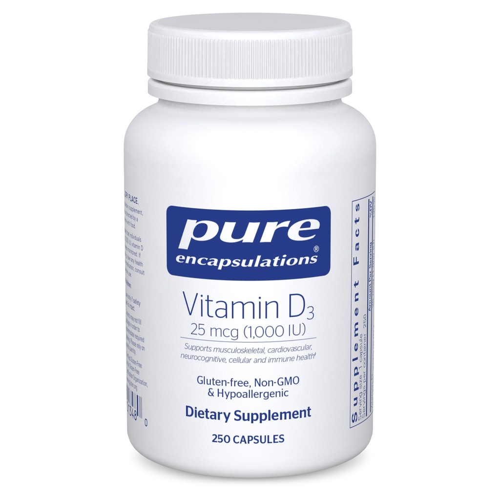 Rena inkapslingar vitamin D3 25 mcg (1 000 IE) - Tillägg för att stödja ben, gemensam, bröst, hjärta, kolon & immunhälsa - med Premium Vitamin D - 250 kapslar