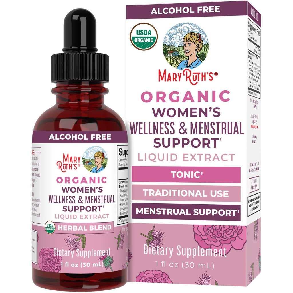 MaryRuth Organics USDA Organic Women's Wellness Liquid Herbal Supplements | Inkluderar Sting Nettle, Raspberry Leaf, Eleuthero Root, Chaste Tree Berry | Menstrual Support | Non-GMO, Vegan