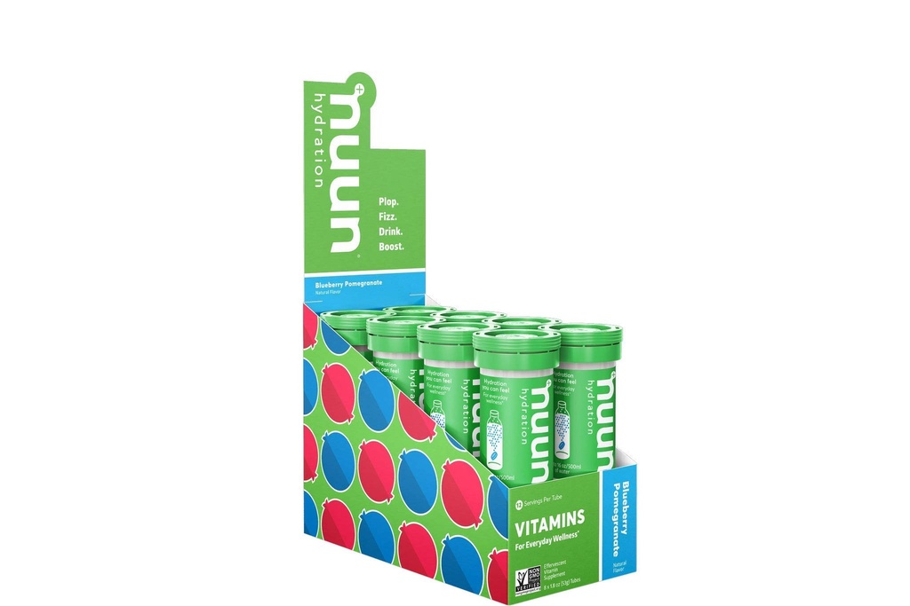 Nuun Vitamins Electrolyte tabletter med vitamin D, C, E, A, & B6, Folsyra, Magnesium & 4 Övriga Essential Electrolytes, Gluten Free & Vegan, Blueberry Pomegranate, 8 Pack (96 Serverings Total)