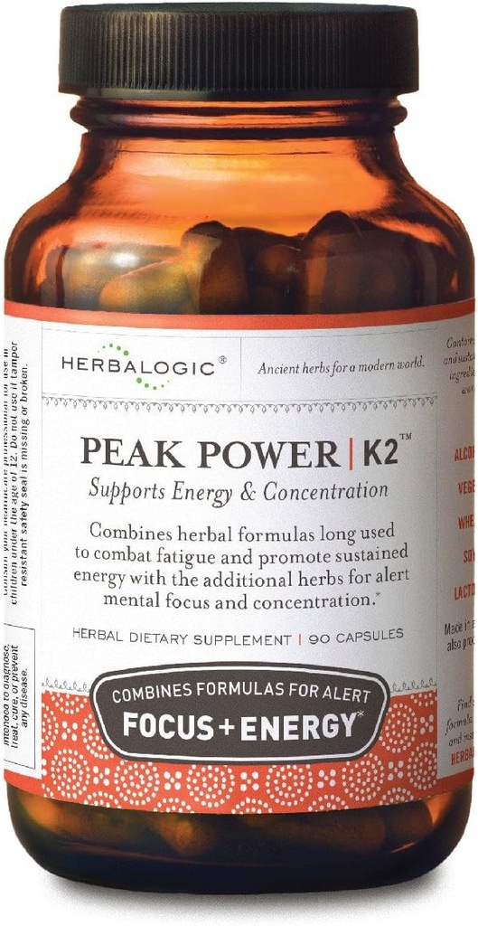 Herbalogic - Peak Power Capsules - Natural Energy & Focus - Mental koncentration - Innehåller amerikansk Ginseng & Astragalus - 90 Cap Count