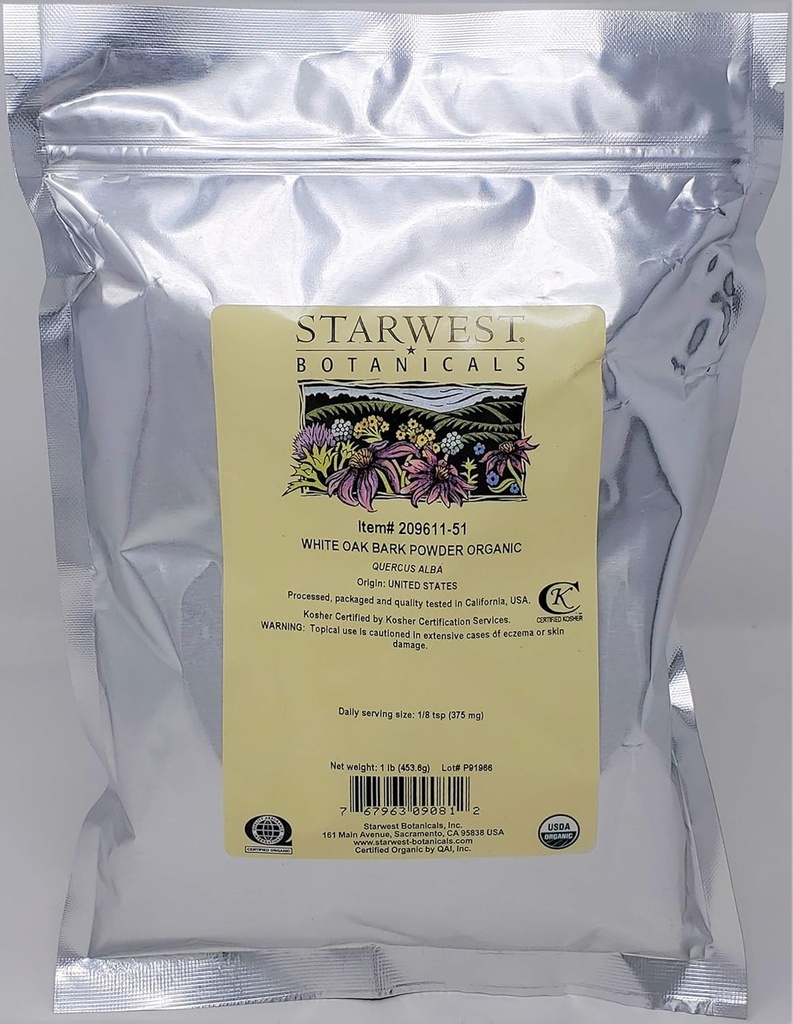 Starwest Botanicals Organic White Oak Bark Powder, 1 pund