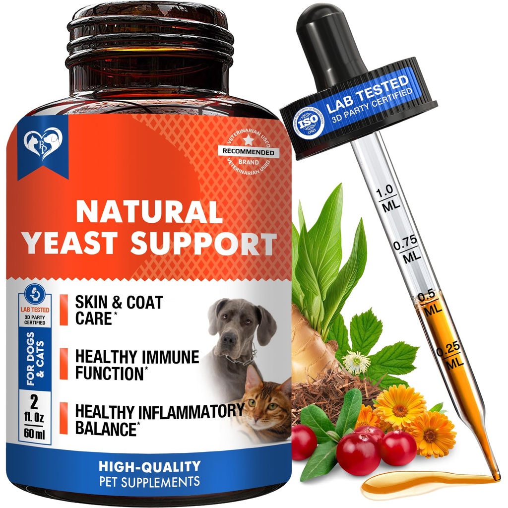 Natural Cats & Dogs Yeast Infection Anti Itch Treatment - Itchy Ears, Skin & Allergy Symptoms Relief - Reduces Inflammation & Relieves Irritation - Herbal Medicine Supplement Drops