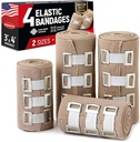 Premium Elastic Bandage Wrap - 4pk (2x3in, 2x4in) + 12 extra klipp - Stark kompression Bandage Wrap för handleder, fotleder, fötter och knän