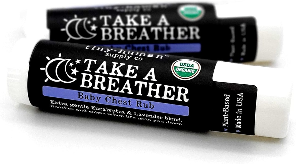 Organic Take A Breather Baby Chest Rub Stick 2pk, 100% Natural, Soothing Lavender & Eucalyptus, Petroleum Free, Cruelty Free
