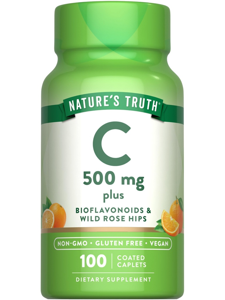 Naturens Sanning Vitamin C med Rose Hips och Bioflavonoider | 500mg | 100 Caplets | Vegan, icke-GMO & Gluten Free