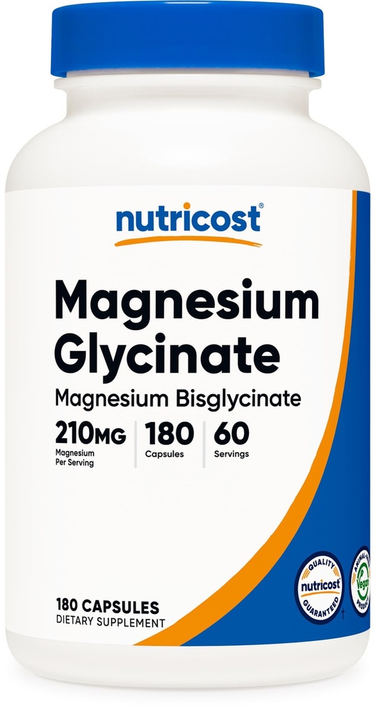 Nutricost Magnesium Glycinate Capsules (180 kapslar, 210 mg per portion) - Magnesium Glycinate Supplement för Gentle Absorption