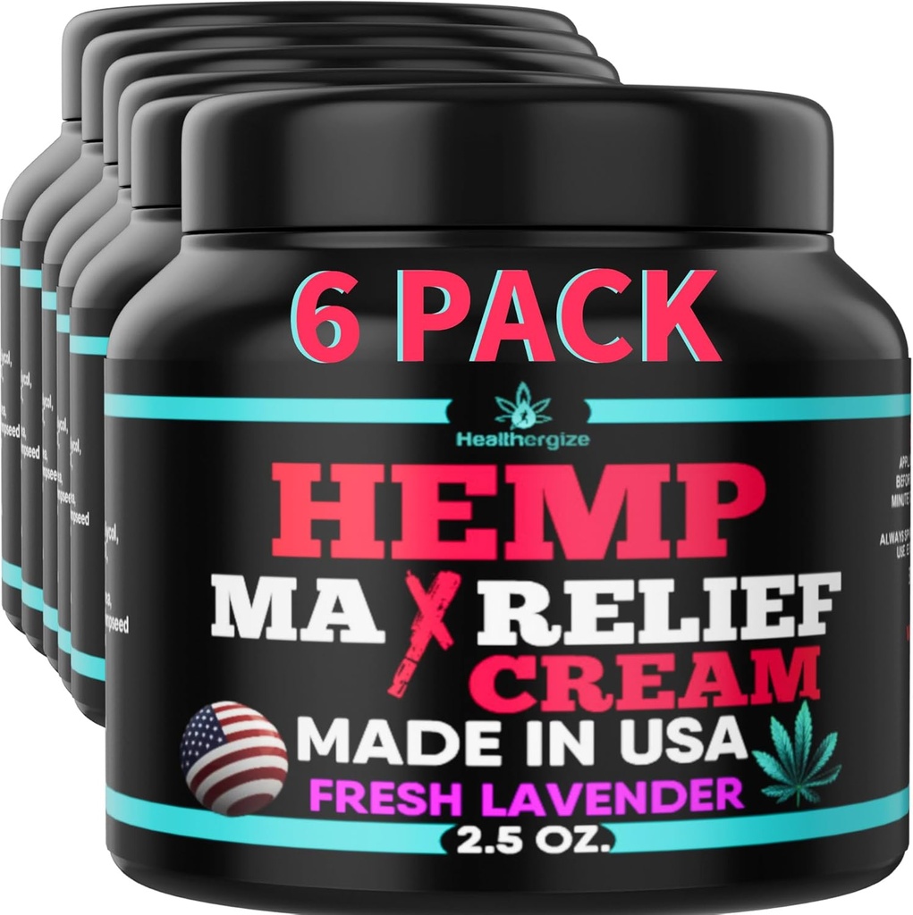 6PACK Healthergize Hamp Cream-Natural Premium Kvalitet-Full Body Relief Instant Results-Hemp Oil Infused-Lavender, Aloe, Turmeric, Aches, Muscles, Joints, Muscles, Back, Knees, Neck-Made i USA...