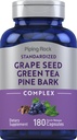 Piping Rock Grape Seed, Green Tea & Pine Bark Complex | 180 kapslar | Standardiserat extrakt | Non GMO, Gluten Free Supplement