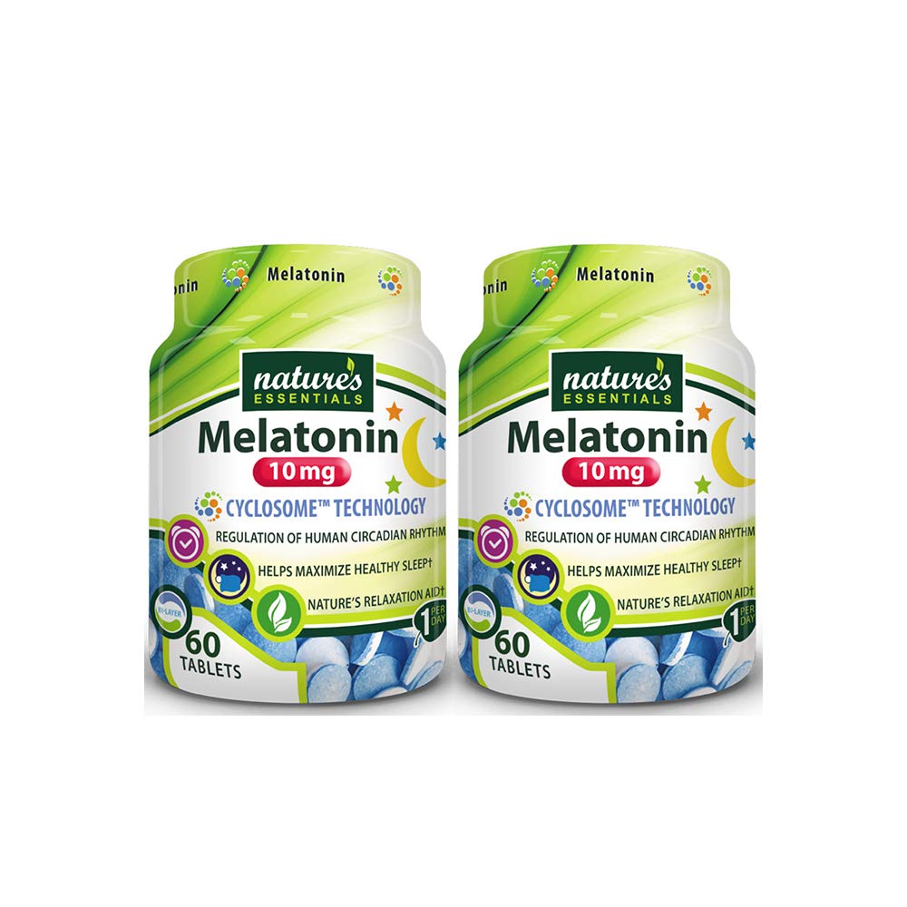 NATURE'S ESSENTIALS Melatonin 10mg | Omedelbar och utökad release | Avancerad Cyclosome Liposomal Delivery | Icke-GMO, Gluten Free, Vegetarian | 60 tabletter (2 Pack)