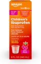Grundläggande vård Barns Ibuprofen Oral Suspension, 100 mg per 5 ml, smärtstillande och feberreducer, Berry smak, för öm hals, huvudvärkslättnad och mer, 8 fl oz (Pack av 1)