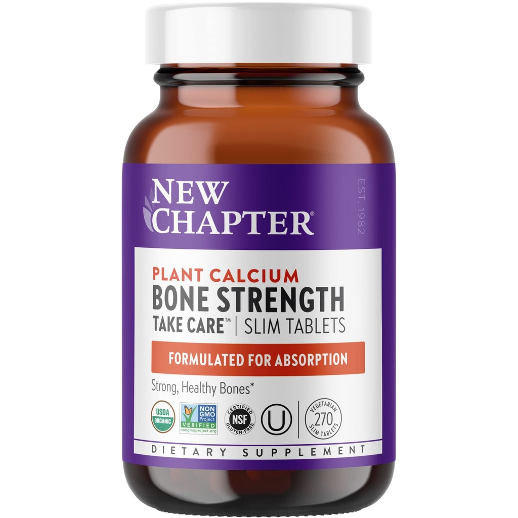Nya kapitel Calcium Supplement - Bone Strength Organic Calcium med Magnesium, Vitamin D3 + K2, 70 + Spår Mineraler för Benhälsa, Gluten Fri, Lätt att Svälja Slim Tablets - 270 Räkna
