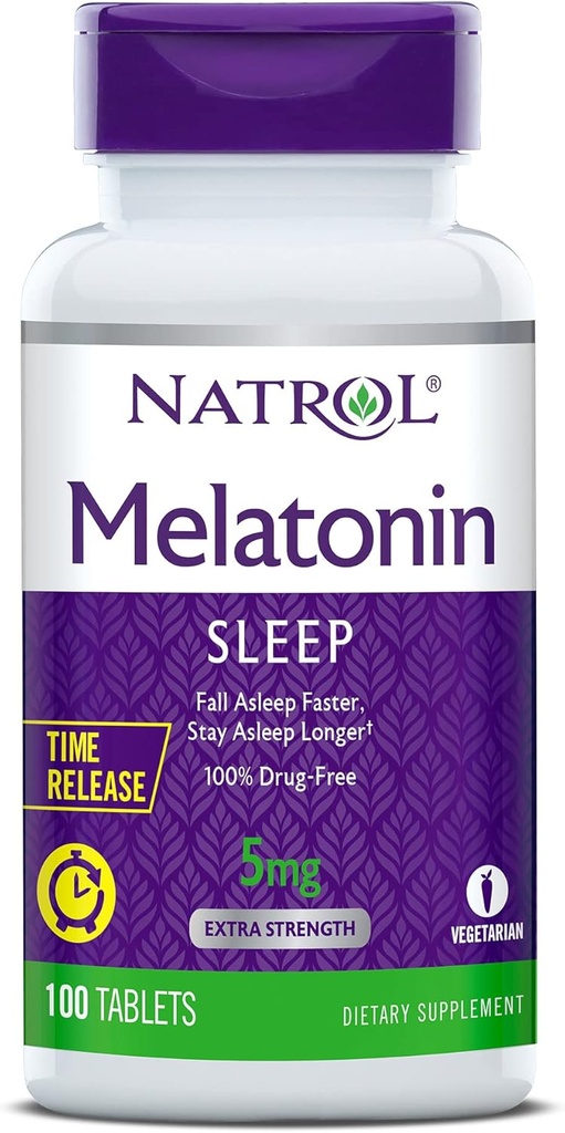 Natrol Time-Release Melatonin 5 mg, Kosttillskott för Restful Sleep *, 100 tabletter (Pack of 2), 200 Day Supply