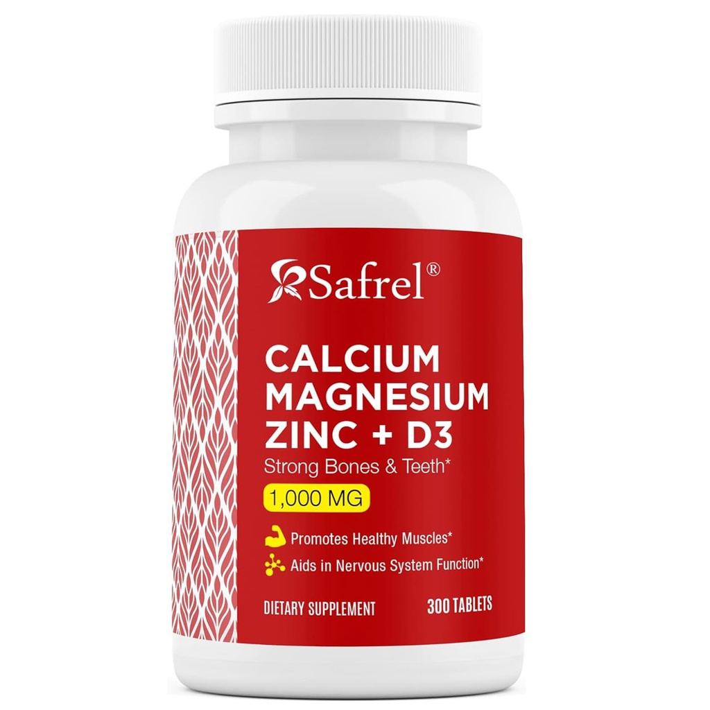 Safrel Calcium Magnesium Zink med vitamin D3, 300 tabletter - Calcium 1000 mg, Magnesium 400 mg, Zink 20 mg och D3 600 IE per portion