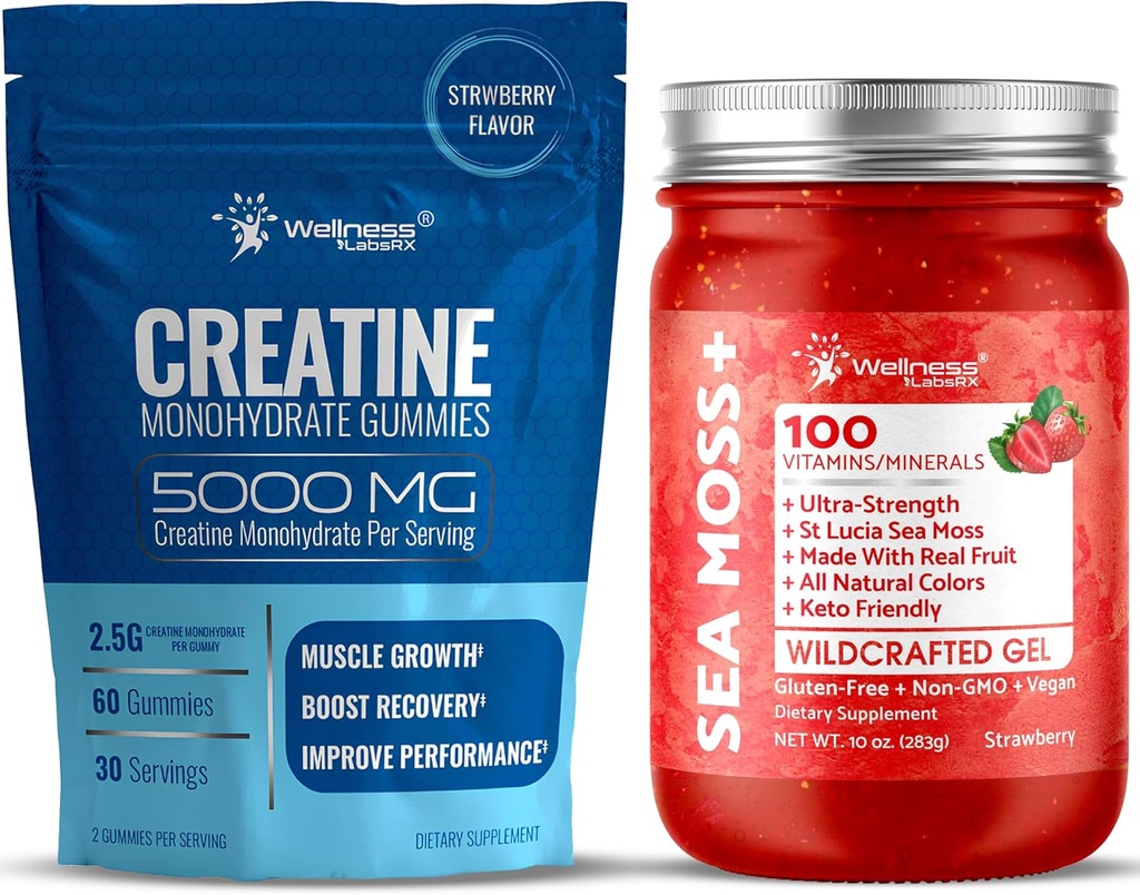 WELLNESS LABSRX Sea Moss Gel Strawberry med kreatin gummies