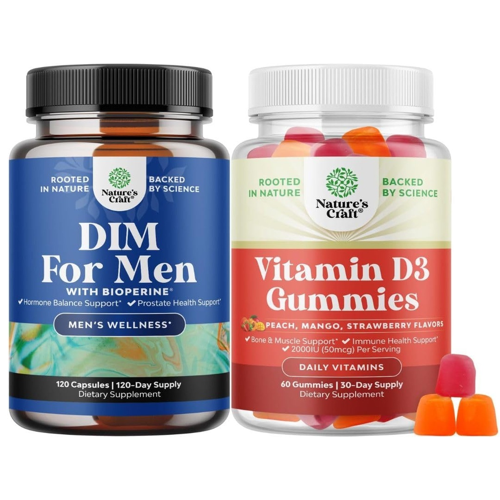 Bundle of Advanced Diindolylmethane DIM Supplement för män och vitamin D3 Gummies för dagligt välbefinnande för benmuskel och immunstöd