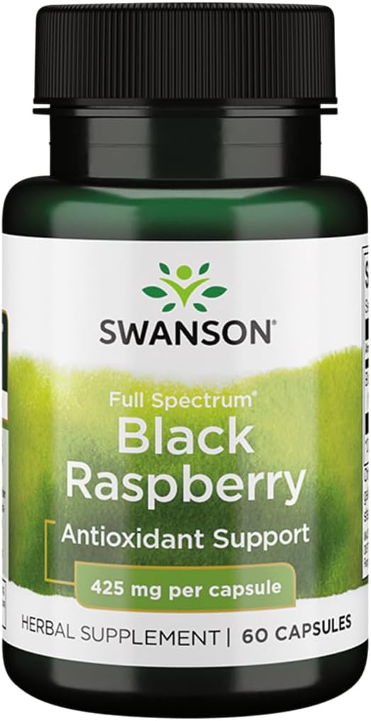 Swanson Black Raspberry - Herbal Supplement Promoting Overall Wellness Support - Natural Source of Flavonoids & Vitamin C - (60 kapslar, 425 mg vardera)