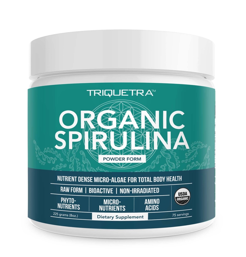 Organisk Spirulina Powder - Tillverkad med Parry® Spirulina, känd för överlägsen renhet och näringsdensitet - Vegan Farming - Non-Irradiated - Blue-Green Algae Superfood Supplement - 75 portioner - 8 oz