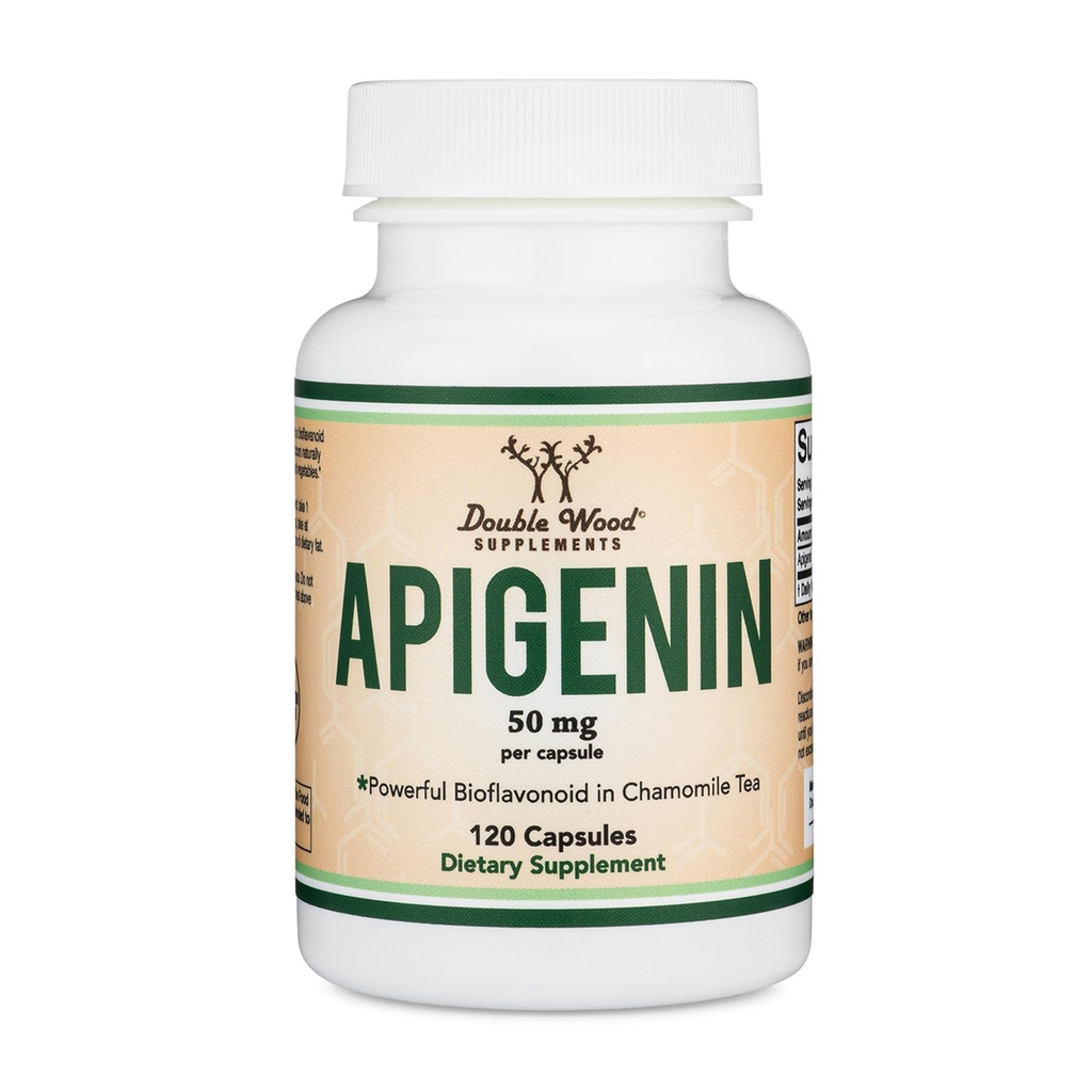 Apigenin Supplement - 50mg per kapsel, 120 greve (Powerful Bioflavonoid hittades i kamomill te för avkoppling, sömn och humör) Senolytiska flavonoler för åldrande (Glutenfri) av Double Wood