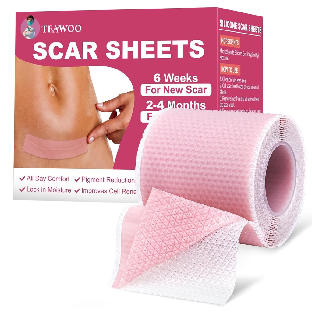 Silicone Scar Sheets,Silicone Scar Tape för kirurgiska Scars,C-Section,Tummy Tuck, Kelod Bump Removal, Face Tape för rynkor över natten (1,6 "X 59" Roll-1,5M-Pigment Reduction-Pink)