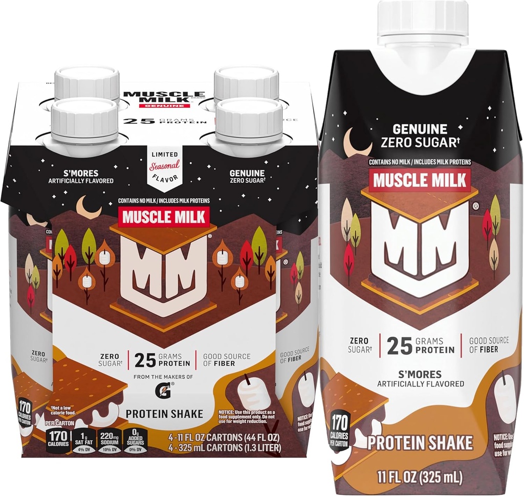 Muskelmjölk Genuine Protein Shake, S'mores, 25g Protein, 11 Fl Oz (Pack av 4)