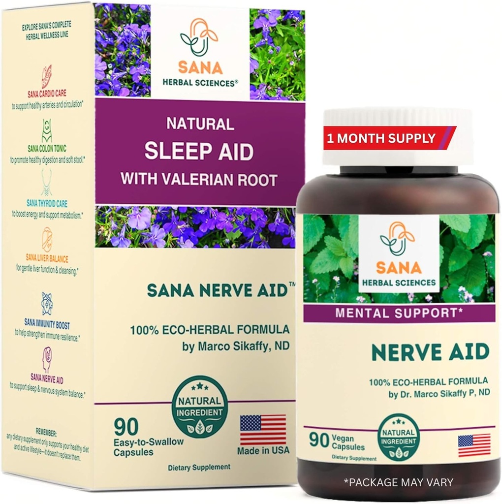 Valerian Root Natural Sleep Aid Formel för vuxna med Organic Skullcap, Lobelia & More - 90 kapslar - av Dr Marco Sikaffy | Sana Herbal