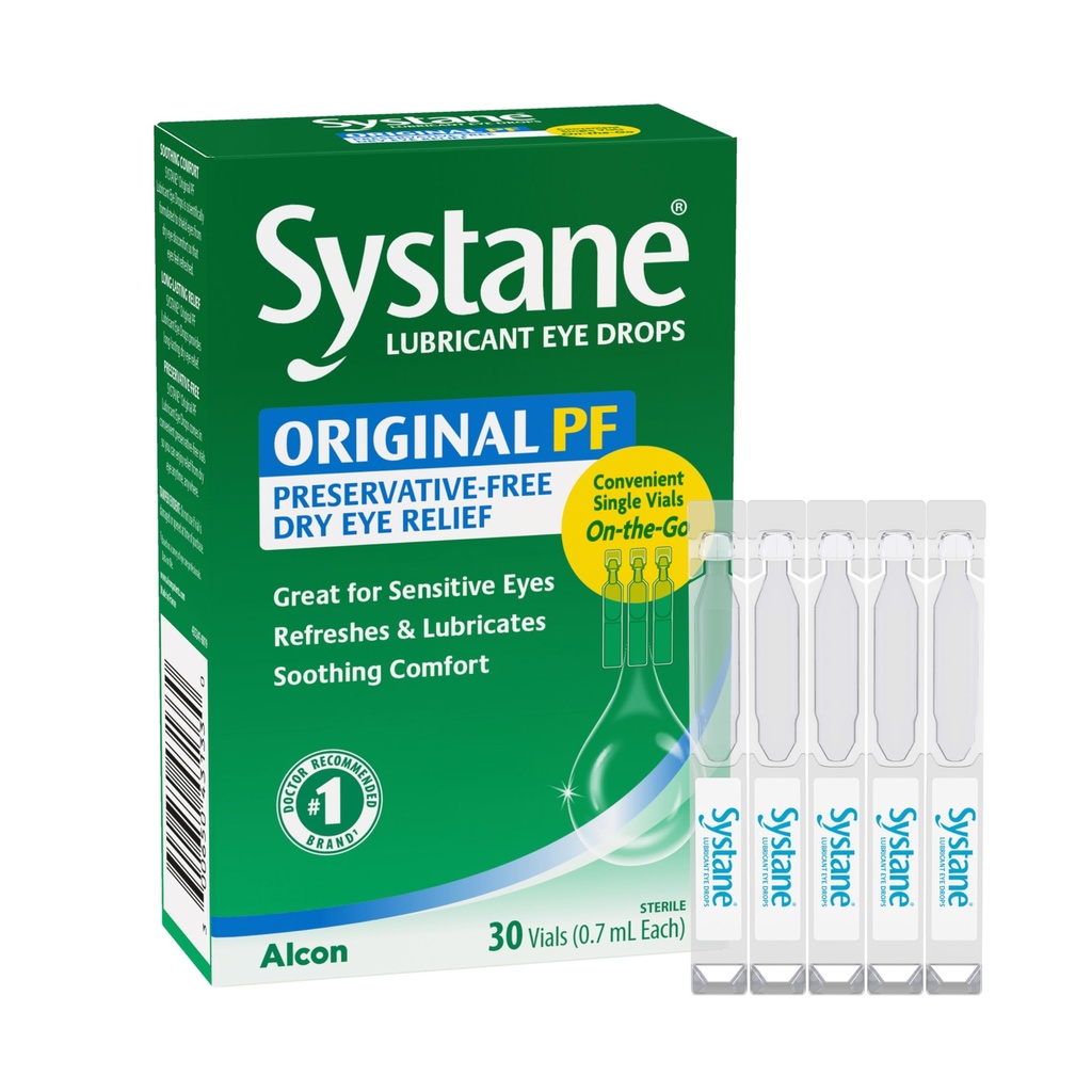Systane Original Preservative-Free Lubricating Eye Drops för känsliga ögon, 30 Ct, Single Use Vials, Soothing Comfort, Känslig, Torr Eye Relief, Refresh & Lubricate för On-The-Go Dry Eye Relief