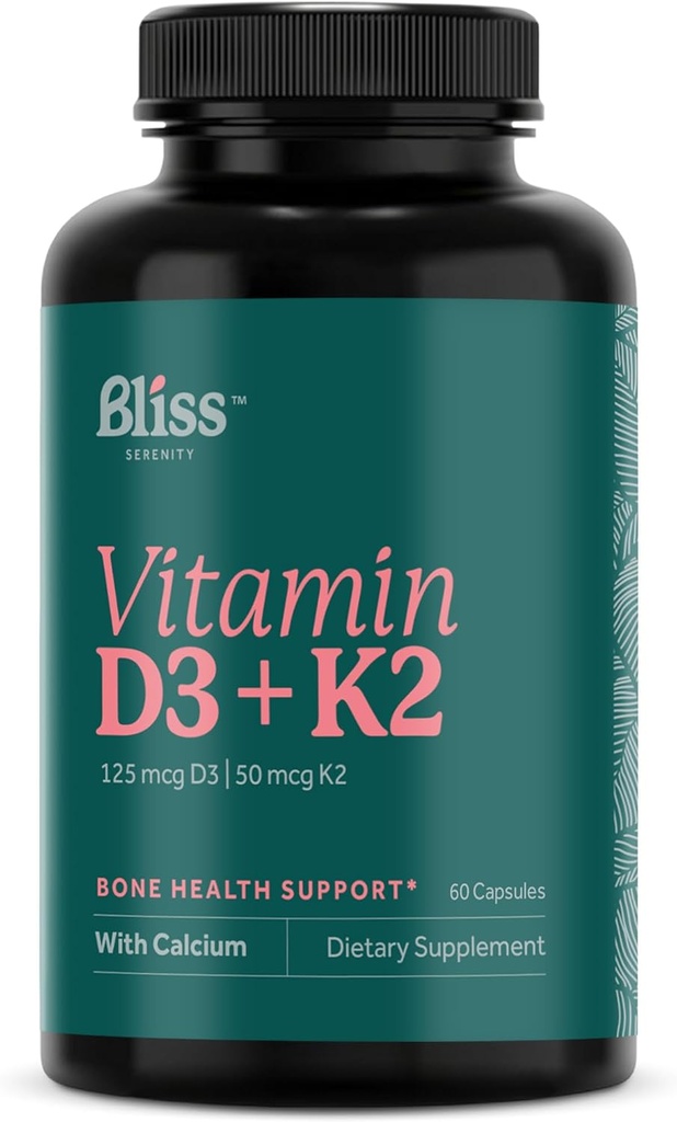 Vitamin D3 K2 - Vitamin D3 5000 IE med vitamin K2 som MK-7, Calcium och fosfor för Ultimate Absorption - Vitamin D Supplements, 60 Vegcaps, 60 Day Supply