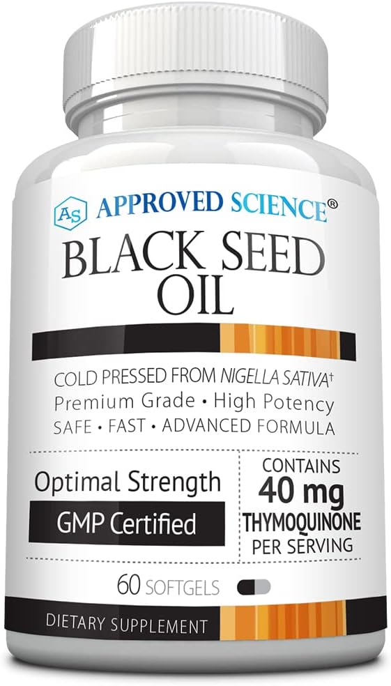 Godkänd Science Black Seed Oil - Cold Pressed Nigella Sativa - Boost Immunity, Respiratory, Cognitive och Digestive Health - 2% Thymoquinone - 1 flaska - 60 Softgels - Tillverkad i USA