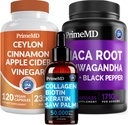 5-i-1 Ceylon Cinnamon (120ct), 4-i-1 Biotin Collagen Keratin Saw Palmetto (2 fl oz - 1 Pack) & 6-i-1 Maca Root Ashwagandha (120ct) Bundle - Energi, humör, hår, hud och immun Support Supplement